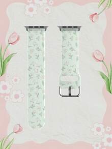 1条绿色叶子和黄白花朵图案的柔软弹性透气舒适腕带，兼容 38mm 40mm 41mm 45mm 44mm 42mm 49mm，时尚休闲多色硅胶表带，兼容 Ultra SE/9/8/7/6/5/4/3/2/1 - 彩色 - 查看 10