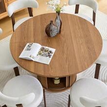 Mesa de comedor redonda de 120 cm para 4-6 personas, mesa de comedor redonda con barandilla de madera, con dos compartimentos de almacenamiento, mesa de comedor moderna de estilo rústico para cocina, sala de estar - Nuez - Ver 8