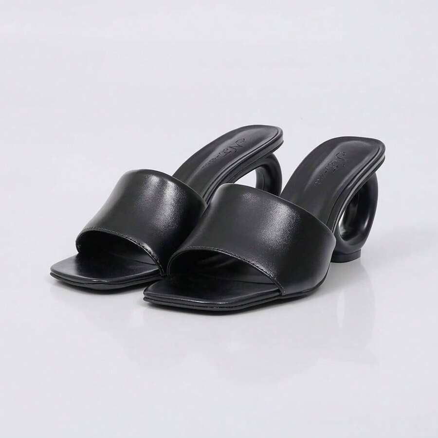 Not-me Women's Sculptural Medium Heel Sandal - Minimalist, Elegant, Casual - màu đen - Xem 1