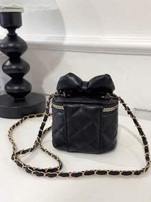 Bow Decor Girl Mini Fashionable Chain Crossbody Bag - Black - View 9