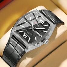 CURREN Men's Fashion Quartz Waterproof Barrel Dial Calendar Luminous Leather Strap Wrist Watch, Gift - Multicolor - View 2