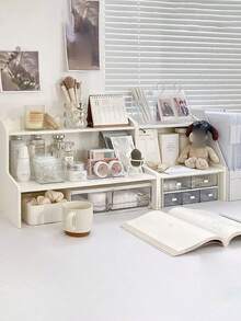 1个白色木质桌面立式置物架，适用于卧室、客厅、办公室、宿舍等场所，可收纳书籍、文具、小摆件、电脑及其他物品。 - 白色 - 查看 6