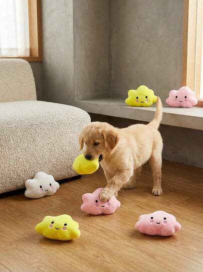 PETSIN 1 可爱卡通小云宠物毛绒玩具，小巧可爱狗狗玩具猫咪玩具可发出声音玩具宠物互动投掷玩耍玩具