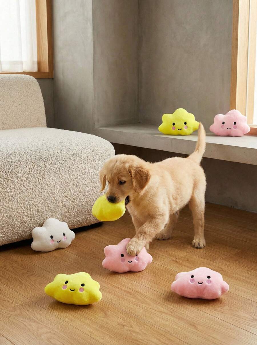 PETSIN 1 可爱卡通小云宠物毛绒玩具，小巧可爱狗狗玩具猫咪玩具可发出声音玩具宠物互动投掷玩耍玩具 - 彩色 - 查看 1