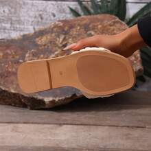 女士休闲编织圆头平底拖鞋，适合居家和户外穿着 - 米色 - 查看 9