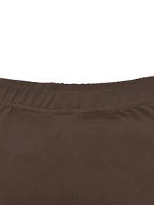 纯色女士圆领短袖T恤和裤子套装 夏季 - 咖色 - 查看 5