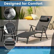 COSTWAY Portable Reclining Chair With 7 Adjustable Position Backrest And Handrail, Black - Black - View 6