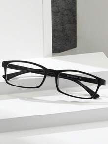 男女通用矩形塑料黑色镜框眼镜，防蓝光，适用于电脑阅读/游戏/电视/手机，时尚无度数眼镜框 - 黑色 - 查看 2