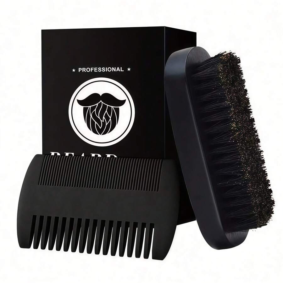 Beard Brush, Beard Comb, Beard Care Grooming Set, Great Gift For Men - Black - View 1
