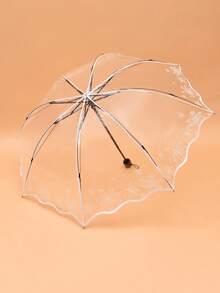 1pc 8-Rib Ruffle Hem Black & White Print Transparent Folding Umbrella,Mother's Day Gift,Bedroom Decor,Garden,Kitchen Decor,Summer,Beach,Travel Essentials,Room Decor,Squishy,Graduation,Outdoor,Garden,Travel Essentials,Portable Essentials,Beach Essentials,Graduation Season,Commencement,Graduation Ceremony,Graduation Gift,Graduation Present,Graduation Gift,Graduation Present,Congrats Grad,Congratulations Graduate,Valedictorian,Finish School,Graduation Party,Outdoor Essentials,Travel Portable,Hiking Essentials,Camping Essentials,Portable Tools,Summer Essentials ,Summer Portable,Umbrella / Compact Umbrella / Travel Umbrella / Windproof Umbrella / Folding Umbrella / Rain Umbrella / Automatic Umbrella / Uv Umbrella / Sun Umbrella / Paraguas / Guarda-Chuva - Clear - View 5