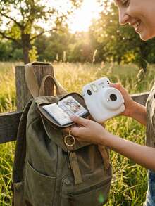 1个3英寸迷你相册 - 配有背包挂钩、拉链口袋、卡槽和简约仿皮封面，可容纳50张照片，适用于2026年拍立得相机配件，春季校园伴侣，复活节通勤收纳包，母亲节纪念品，旅行必备，随时随地轻松拍照 - 多色 - 查看 7