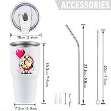 30oz Stainless Steel Tumbler Black White Options,  Donut Holding Heart Balloon With Smile Graphic Cups, Insulated Travel Coffee Mug With Lid And Straw , Double Wall Vacuum Reusable Travel Cups, Funny Birthday Party Gift For Women & Men - 白色 - 查看 3