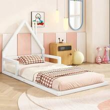 Children's Bed 90 X 200 Cm, Flat Bed, House Shape, Solid Pine, Simple Design, White - White - View 4