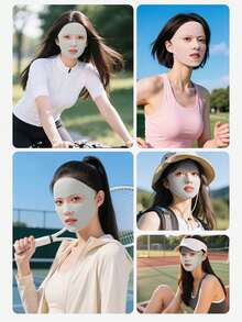 女士防紫外线面罩，冰丝全脸高尔夫防护罩，防紫外线拉法帽 - 彩色 - 查看 2