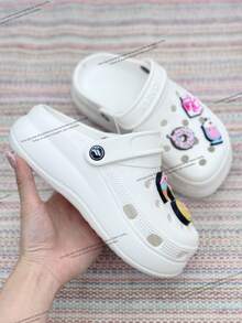 Children's Platform Crogs Shoes With Random Pendant - Lightweight And Comfortable, Odorless, 100% EVA - White - View 1