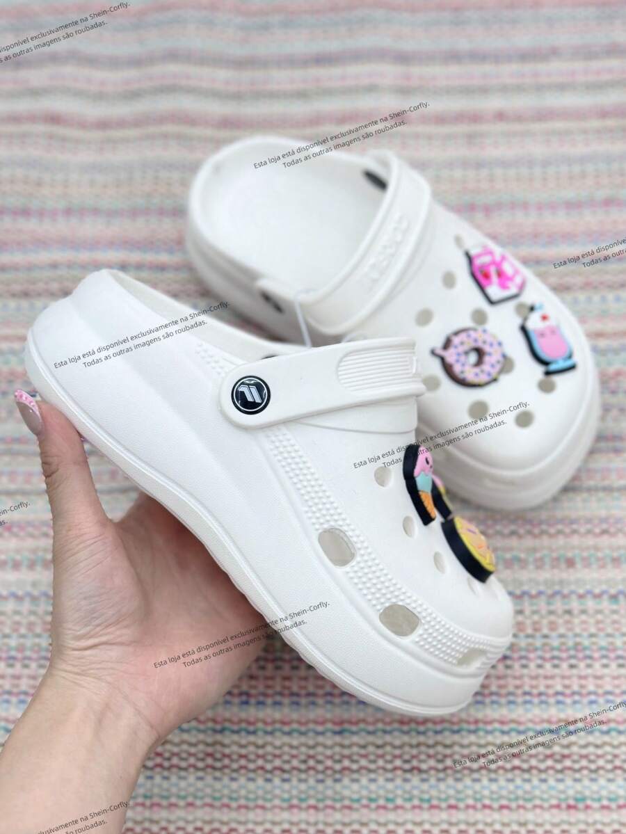 Children's Platform Crogs Shoes With Random Pendant - Lightweight And Comfortable, Odorless, 100% EVA - White - View 1