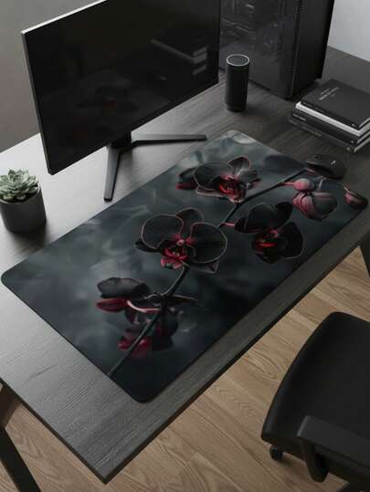 Large Size Dark Red Phalaenopsis Floral Non-Slip, Waterproof, Smooth And Comfortable Mouse Pad, Suitable For Gamers, Office And Dorm Use, Compatible With Mouse And Trackball, Great Gift For Gamers