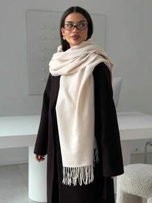 Plain Thick Winter Pashmina Scarf 250g With Fringe, Unisex, Soft And Warm - Leitoso - View 3