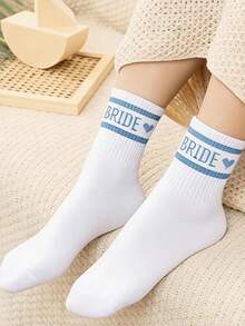 1/2 Pares de Calcetines Tema de Boda BRIDE/I DO CREW Blanco & Azul, Calcetines Cómodos y Transpirables hasta la Pantorrilla, Adecuados para Propuesta, Boda, Regalos de Pareja - Multicolor - Ver 4