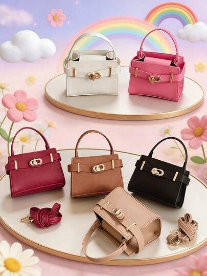 1pc This Mini Solid Color Pu Square Handbag With A Lychee Pattern Is Cute And Versatile. The Adjustable Shoulder Strap Makes It Suitable For Various Occasions, From Outdoor Activities And Playtime To Commuting. It'S The Perfect Gift For Teenagers.