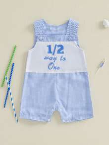 Infant Baby Boy Half Birthday Outfit 1/2 Way To One Sleeveless Romper Jumpsuit Half Year Birthday Clothes Half Birthday Baby Boy Clothes 3-12 Months - Màu xanh lam - Xem 6