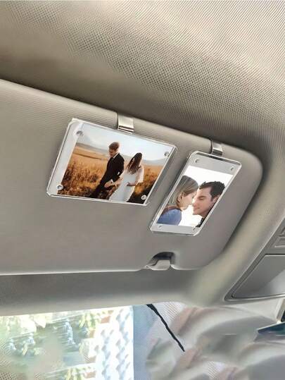 1pc Magnetic Car Sun Visor Photo Clip - Transparent Acrylic Display, Suitable For Family And Pet Photos, Easy Installation Design, Durable And Fashionable Car Accessory, Sun Visor, Stylish Clip Design, Personalized DIY Car Decor Photo Frame, Family Memento Photo Frame Clip, Ideal For Couples And Pets Memento, Couples Gift (Horizontal And Vertical Compatible)