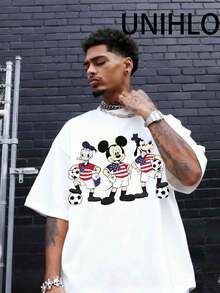Disney USA Mickey Basketball  Print  Summer Casual Versatile Pure Cotton T-Shirt Suitable For Any Place - White - View 2