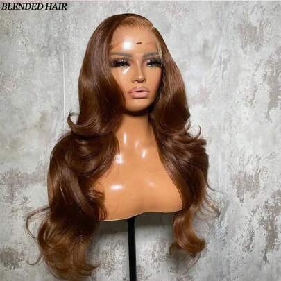 13x6 Body Wave Lace Front Brown Color Wigs Human Blended Hair Pre Plucked HD Transparent Lace Frontal Wigs 200% Density Glueless Wigs With Baby Hair For Women 26 Inch Wig