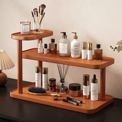 1pc Amber-Colored Minimalist Makeup Organizer - Multifunctional Storage Rack, Suitable For Vanity, Entryway And Kitchen. This Fashionable And High-End Amber-Colored Organizer Has Versatile Uses, Can Be Used To Store Cosmetics, Perfumes, Skincare Products, Lipsticks, Aromatherapy Items And Jewelry.