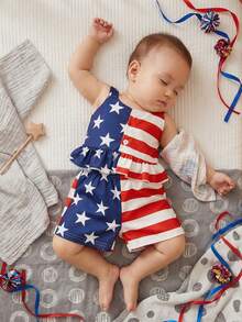 4th Of July Toddler Girl Outfit Strip Star Printed Sleeveless Tops Elastic Waist Shorts Girls Summer Clothes - Màu xanh lam - Xem 7