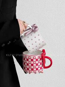1pc 450ml Cute Bow Ceramic Mug, Unique Design High-Quality Girly Coffee Cup For Home Use - Multicolor - View 9