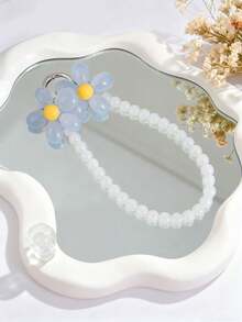 1pc Ice Blue Daisy & White Jade Beads Phone Lanyard, Fresh Summer Wrist Chain, Bag Charm - Multicolor - View 8