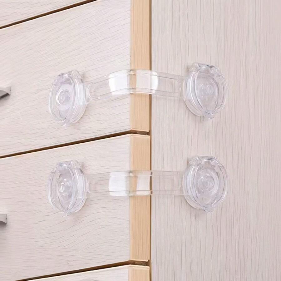2/4/6/8/10/12pcs Transparent Child Safety Locks - Adjustable Drawer Cabinet Door Fridge Locks, No Drilling Required, Anti-Theft Design, Multi-Angle Flexible, 145mm Length, Plastic Material, Non-Destructive Installation, Furniture Protection, Modern Safety Locks