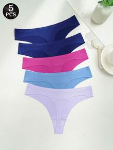 5pcs/Set Silky Sexy T-Back Seamless Elastic Thong Panties For Women, Low Waist - Multicolor - View 3