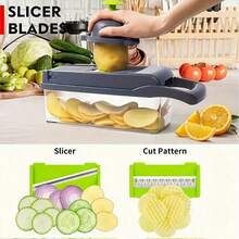 16-In-1 Vegetable Chopper With Container, Multifunctional Kitchen Chopper, Suitable For Onions, Fruits And Vegetables, Durable Plastic Food Chopper, With Locking Mechanism, Portable Design, Easy To Clean Blades, For Food Preparation. - MultiWarna - View 5