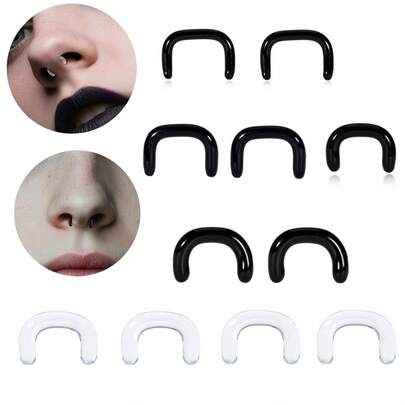 1/2Pcs U‑Shaped Glass Horseshoe Nose Rings Invisible Transparent Septum Piercing Jewelry Hypoallergenic Unisex