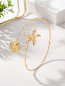1pc Ocean Style Starfish & Shell Armband, Adjustable Open Cuff Bracelet, Ocean Creature Decor For Beach, Party, Festival - Multicolor - View 3
