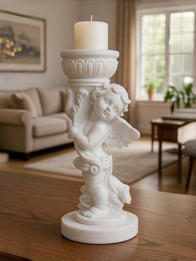 1 pieza/2 piezas Soporte de vela con forma de ángel, con diseño de escultura de ángel en estilo barroco clásico, adecuado para decoración de dormitorio, sala de estar y mesa de banquete de boda, regalo único para amantes del arte