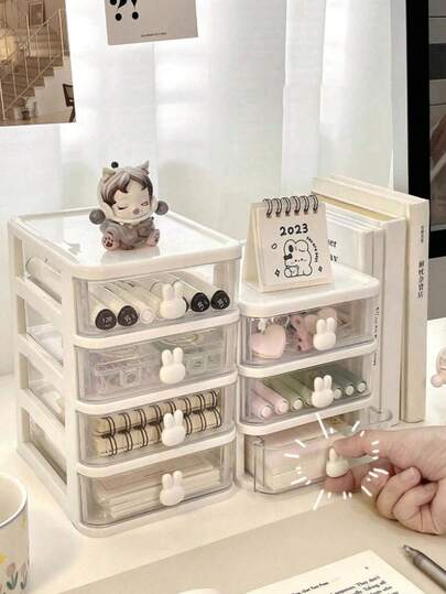 1个多层收纳盒，抽屉式首饰盒，复活节兔子收纳盒，化妆品盒，可堆叠，防尘，抗氧化，多功能首饰盒，适用于口红、化妆刷、乳液、眼影、指甲油、珠宝等。桌面收纳，适用于浴室、梳妆台、卧室、客厅、粉色主题房间，情人节和生日礼物。