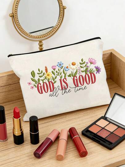 1个基督教励志化妆包 | “上帝是美好的”宗教化妆包，印有花卉圣经经文 | 拉链便携多功能旅行收纳包 | 多色可选 | 适合日常/旅行/校园使用 | 适用于日常使用、旅行、度假、商务出行、通勤和校园生活 | 节日/圣诞节/情人节/周年纪念日送给女性的完美礼物