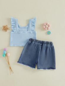 Young Girls Tank Top Co-Ords - Blue - View 7