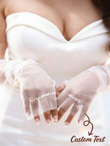 1 Pair Customized Wedding Bride Gloves, Personalized With Bride's Name And Date, Women's Long Mesh Gloves, Elegant Handmade Bridal Accessory, Suitable For Engagement, Anniversary, Gala, Ball, Wedding Ceremony, Opera, Masquerade, Birthday, New Year, Christmas And Other Occasions - Multicolor - View 3