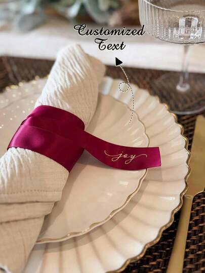 Personalized Satin Ribbon Name Tags, Wedding Place Cards, Custom Event Table Setting, Custom Wine Cocktail Glass Ribbon, Bridal Baby Shower, Personalized Ribbons, Custom Ribbons, Ribbon Name Tags, Wine Glass Ribbon, Name Place Cards, Cocktail Ribbon, Wedding Decor, Hosting, Baby Shower, Bachelorette Party, Bridesmaid, Holiday Hosting, Table Setting