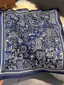 1条复古佩斯利花纹腰果印花真丝围巾，新款春夏领巾，休闲服饰配饰，简约时尚围巾 - 彩色 - 查看 11