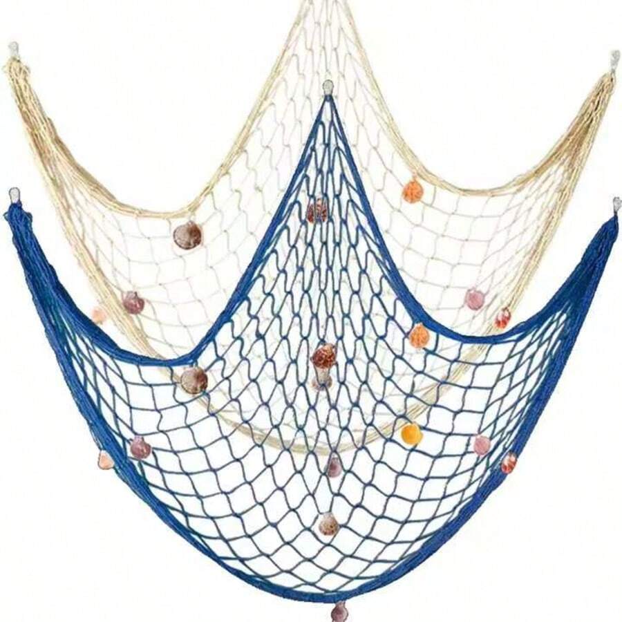 1件装自然渔网墙饰海洋主题挂毯渔网墙饰沙滩桌布布料面板，适用于渔网派对、农舍办公室桌子中心装饰品、家居桌子房间渔网摄影装饰房间装饰卧室装饰墙饰礼物生日毕业、房间装饰、家居装饰、墙饰、办公室装饰、卧室装饰、卧室装饰