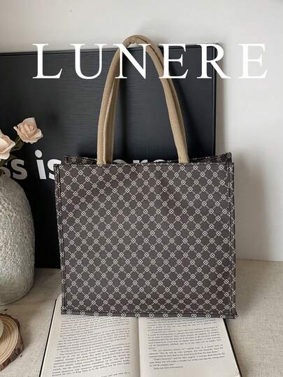 新款优雅咖啡色花卉印花大容量书包手提单肩包，女士款