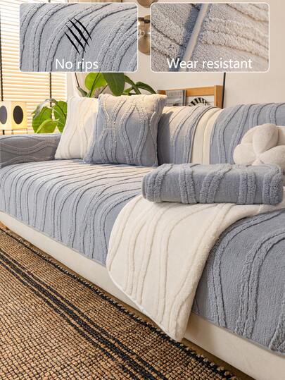 1pc Soft Flannel Sofa Cushion Cover, All-Season Comfortable Sofa Seat Protector, Modern Minimalist Anti-Slip Washable Sofa Slipcover, Dust-Proof, Pet-Friendly, Fits Bedroom, Office, Living Room Sectional Sofa And 1/2/3/4 Seater Sofas