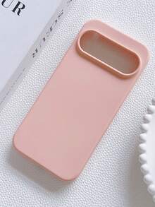Minimalist Lens Protection Straight Edge Liquid Solid Color Soft Shock-Proof Phone Case For 10 9 Pro XL 8 7 6 Pro 9A 8A 7A 6A 5A, Protective Back Cover - Pink - View 2