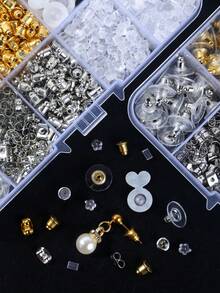 200/600个耳钉背扣，10种款式透明塑料耳钉金属橡胶硅胶耳钉背扣子弹头耳堵替换套装，适用于鱼钩耳钉、耳环 - Earring Backs - 查看 4