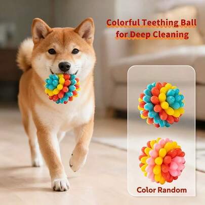 Durable Chew Toy For Dogs - Made Of TPR Material With Vibrant Colors, Designed Specifically For Canines As A Chewing And Teeth-Cleaning Toy. The Soft Training Ball Is Suitable For Strong-Biting Dog Breeds, Helping To Alleviate Boredom And Destructive Chewing Behaviors Without The Need For Batteries.